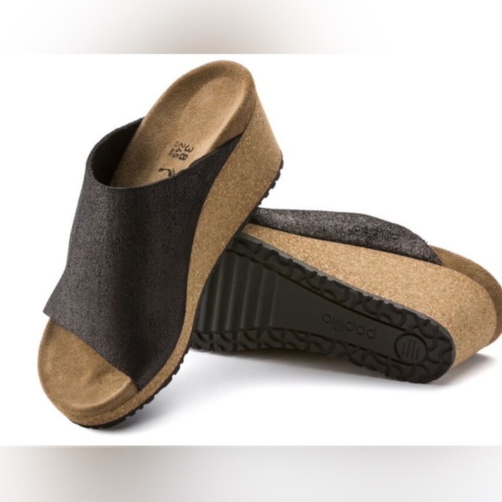 Papillio Black and Brown Wedge Sandals